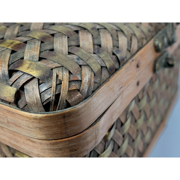 Vintage Bombay Set of 2 Nesting Wood Metal Woven Storage Boxes Hinged Lids Latch - Picture 15 of 16